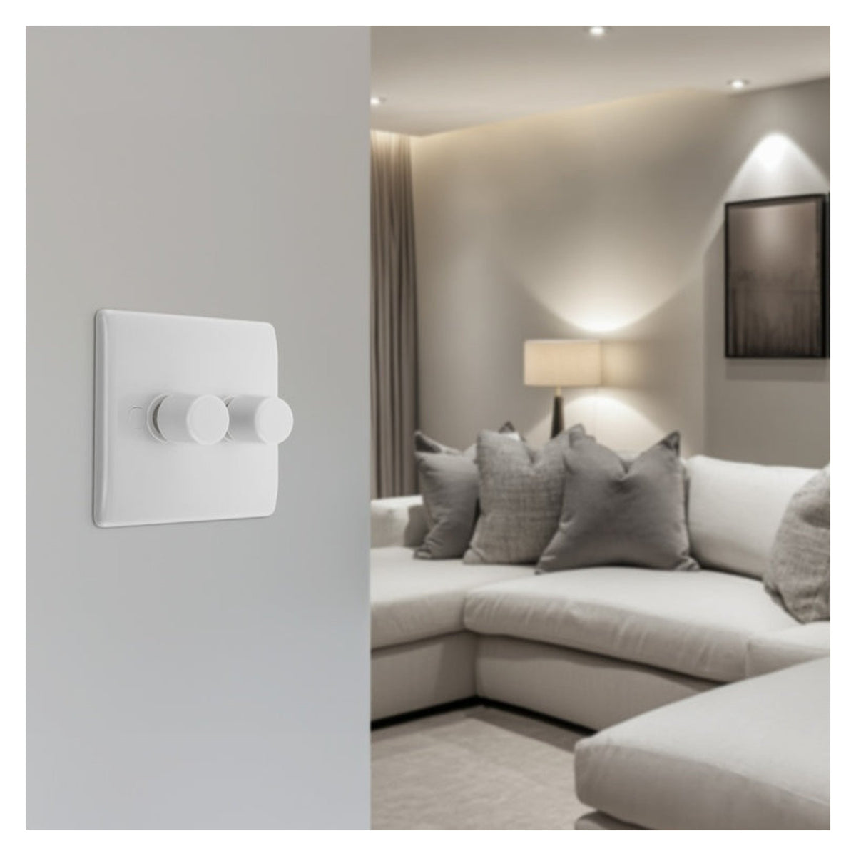 White Moulded Double 2 Way Dimmer Switch - 200w, view 2