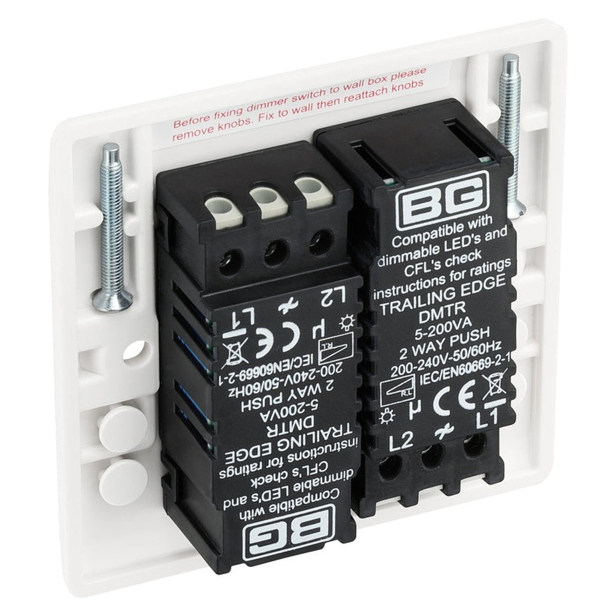 White Moulded Double 2 Way Dimmer Switch - 200w, view 3