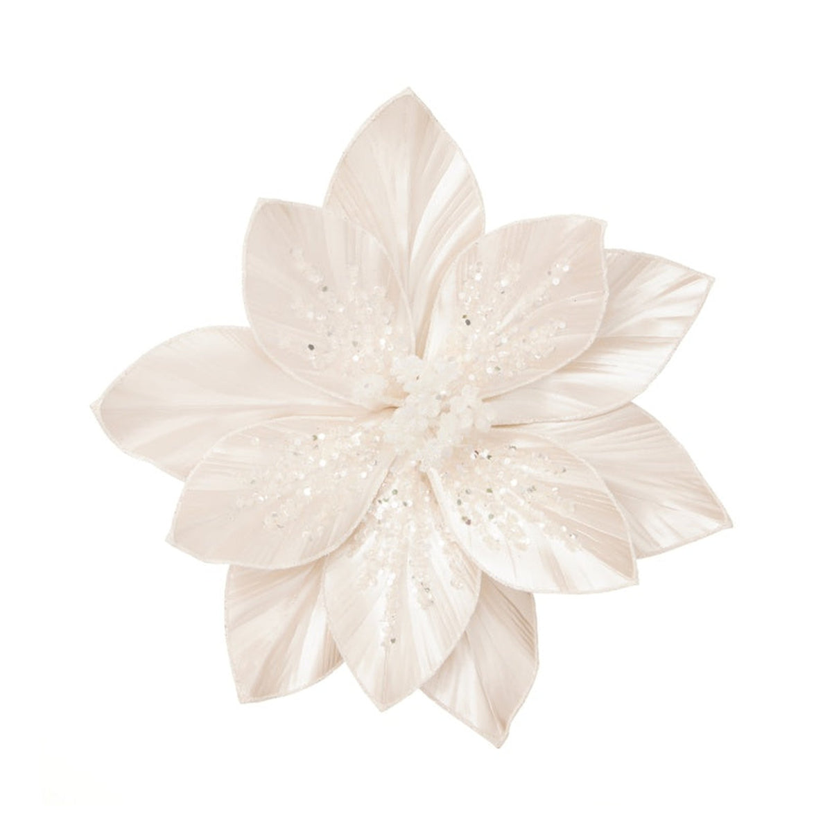 White Poinsettia Pearl Finish Clip On - 28cm