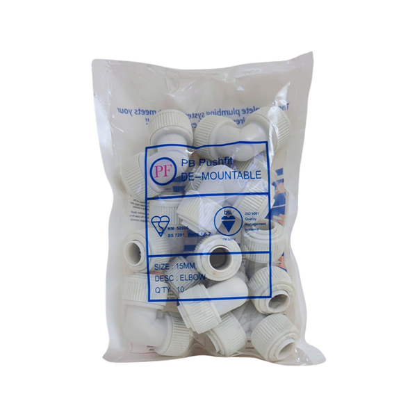 Pack of 10 Whitespeed 15mm push-fit elbows