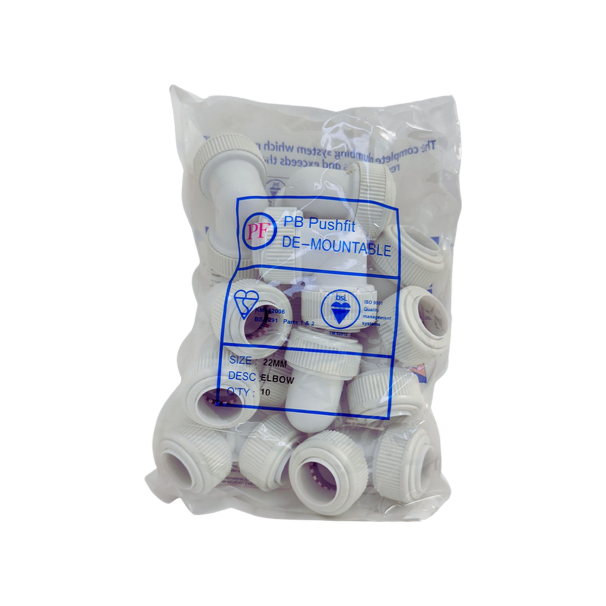 Whitespeed 22mm push-fit elbows pack of 10