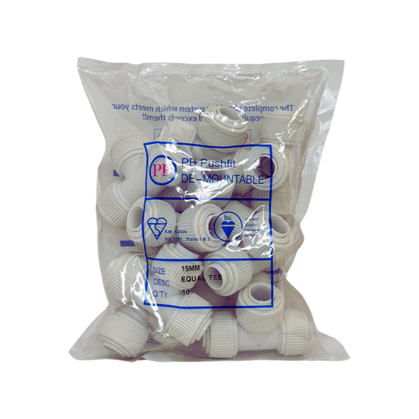 Whitespeed 15mm push-fit equal tees, pack of 10