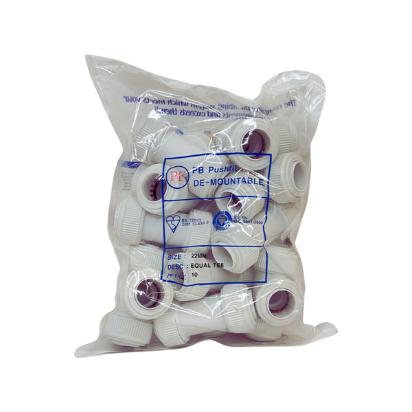 Whitespeed 22mm push-fit equal tees, pack of 10