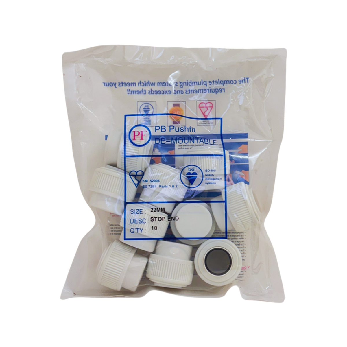 Whitespeed 22mm push-fit stop ends pack of 10
