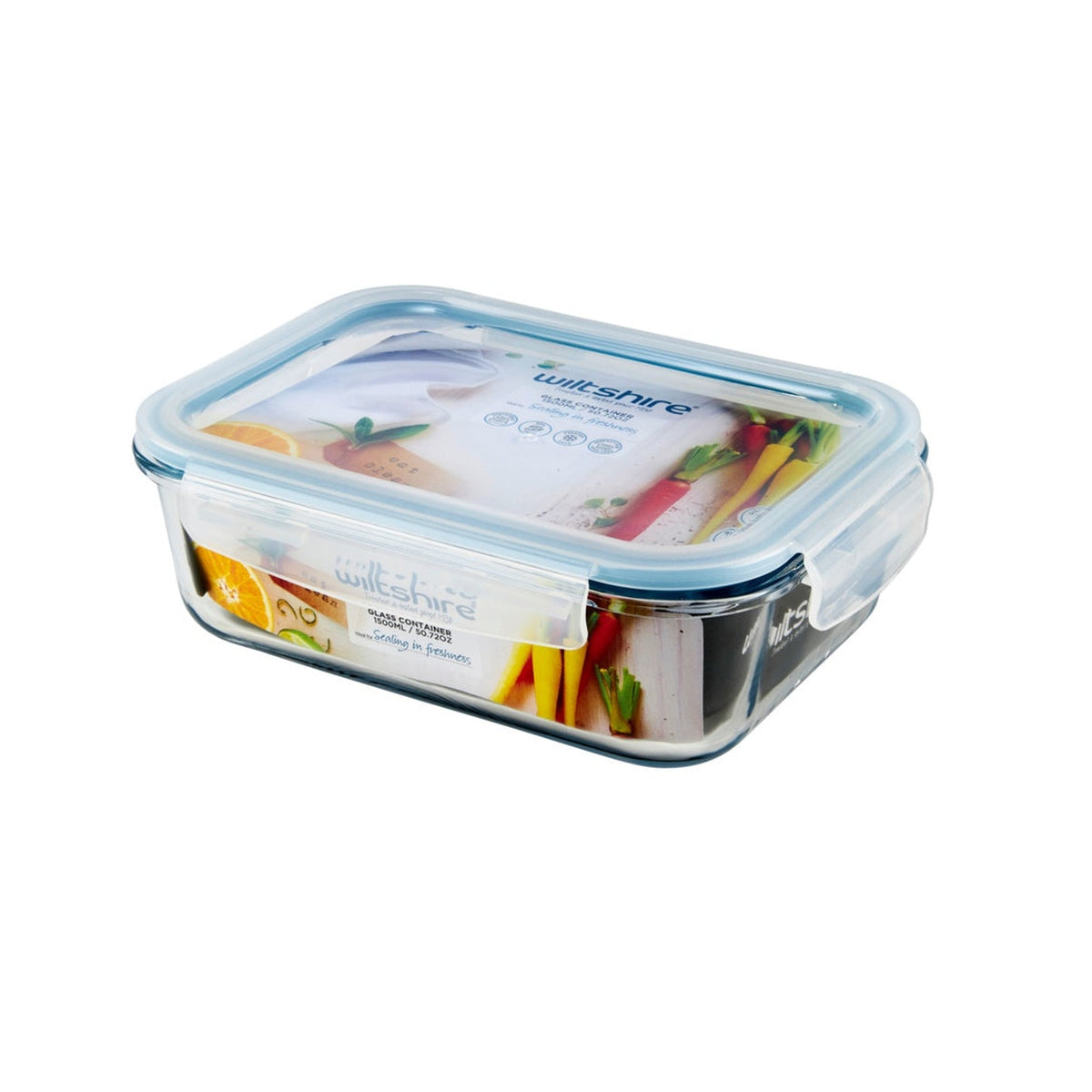 Wiltshire rectangle glass food container 1500ml with lid, view 2