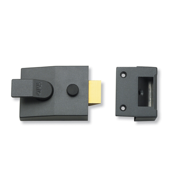 Yale deadlocking standard nightlatch with dark metal grey case, 60mm