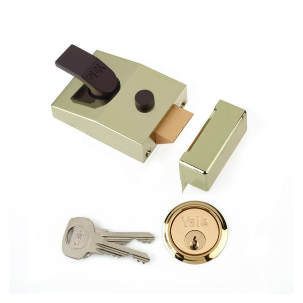 Yale deadlocking standard nightlatch in Brasslux 60mm