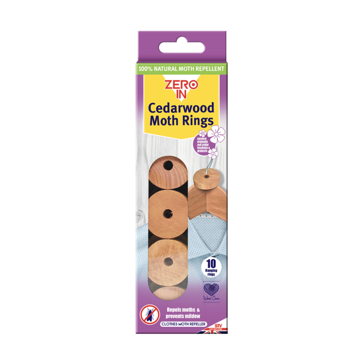Pack of 10 Zero In cedarwood moth rings