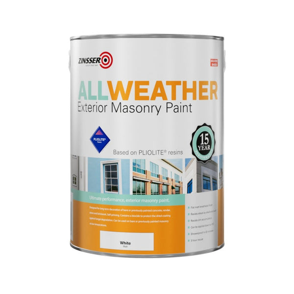 Zinsser All Weather Masonry Paint White 5L tin