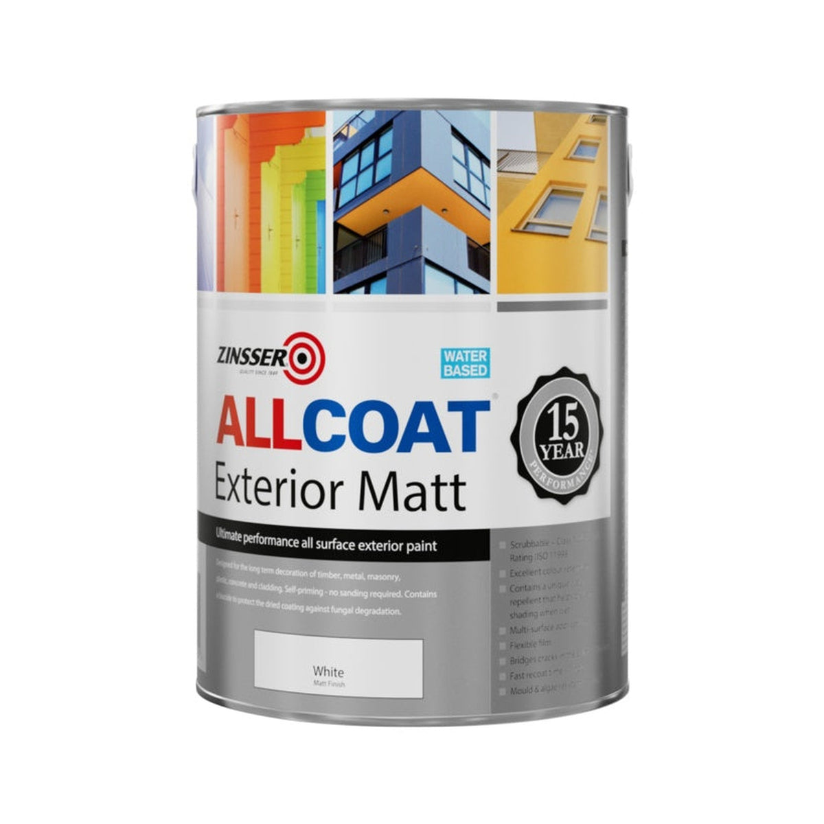 Zinsser Allcoat Exterior Water Based Matt White 2.5L tin