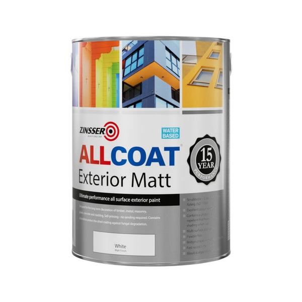 Zinsser Allcoat Exterior Water Based Matt White 5L tin