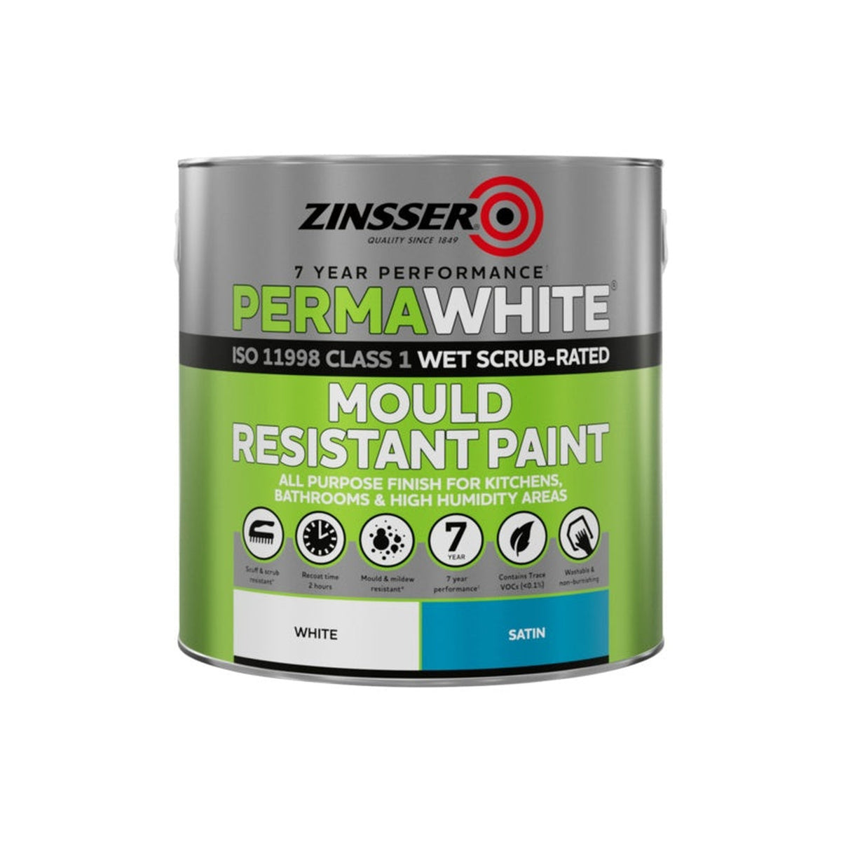 Zinsser Perma-White Interior Satin Mould Resistant Paint 2.5L tin