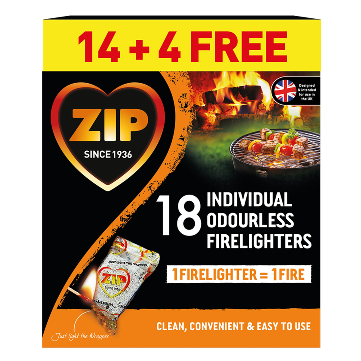 Pack of 18 Zip Fast & Clean wrapped firelighters