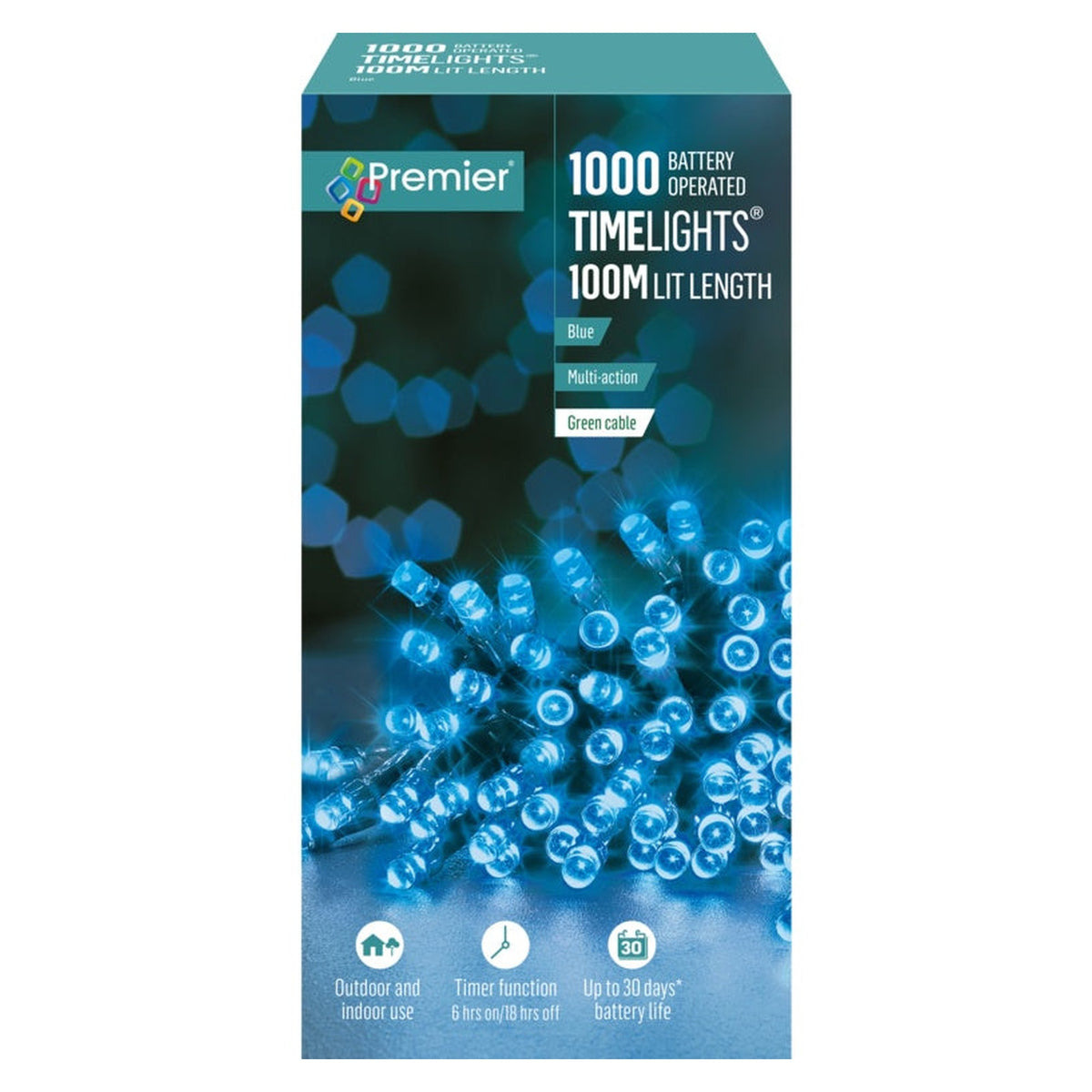 1000 LED Multi Action Battery Operated TIMELIGHTS™ - Blue/Green