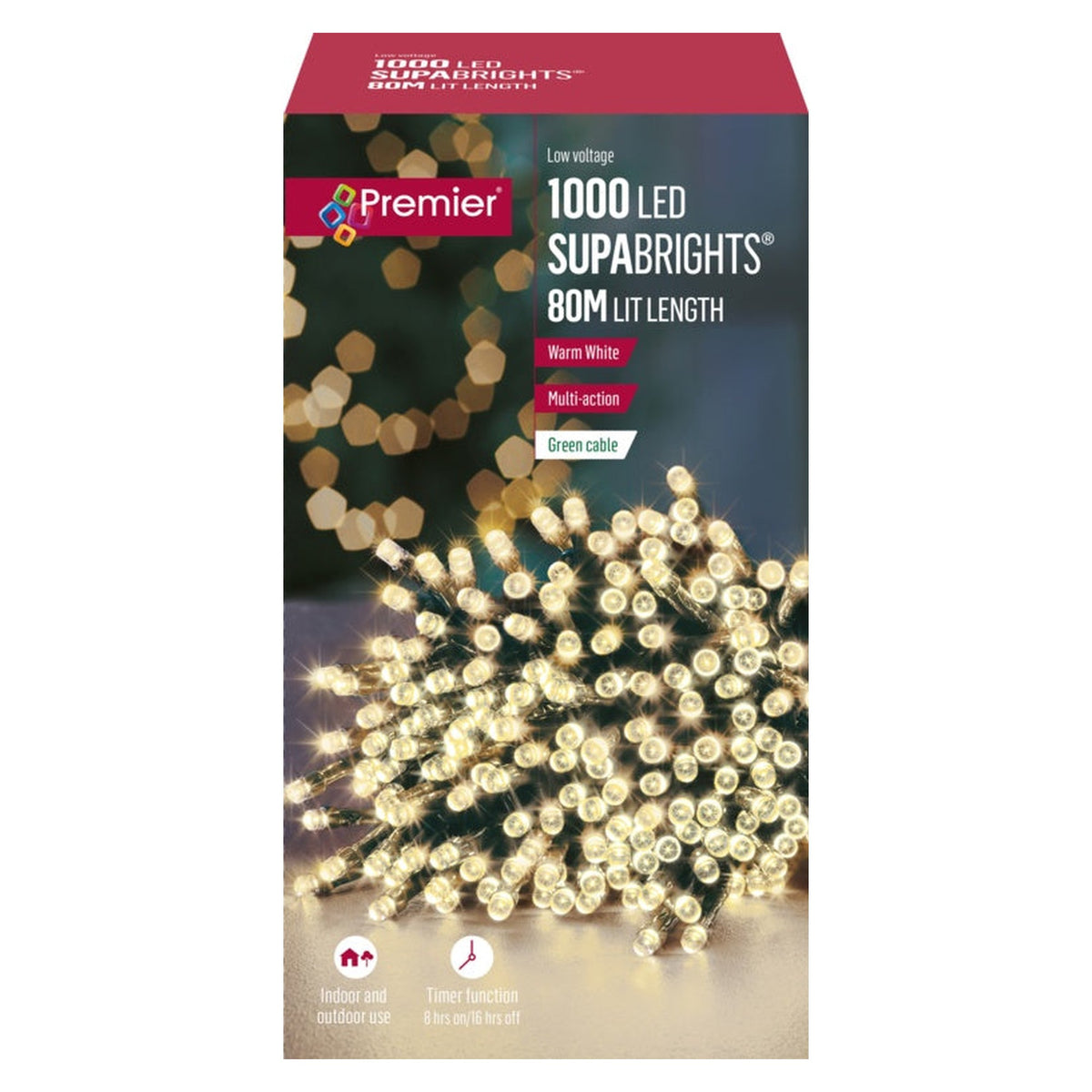 1000 LED Multi Action Supabrights With Timer - Warm White/Green
