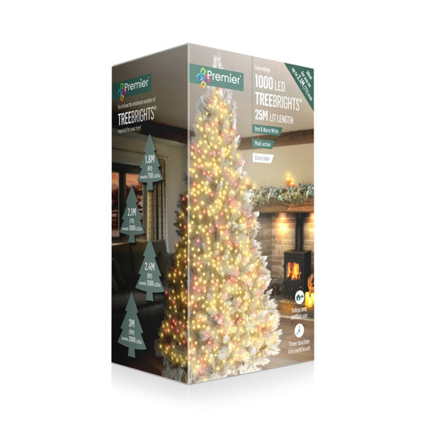 1000 LED Multi Action Treebrights - Red/Warm White - Clear Cable