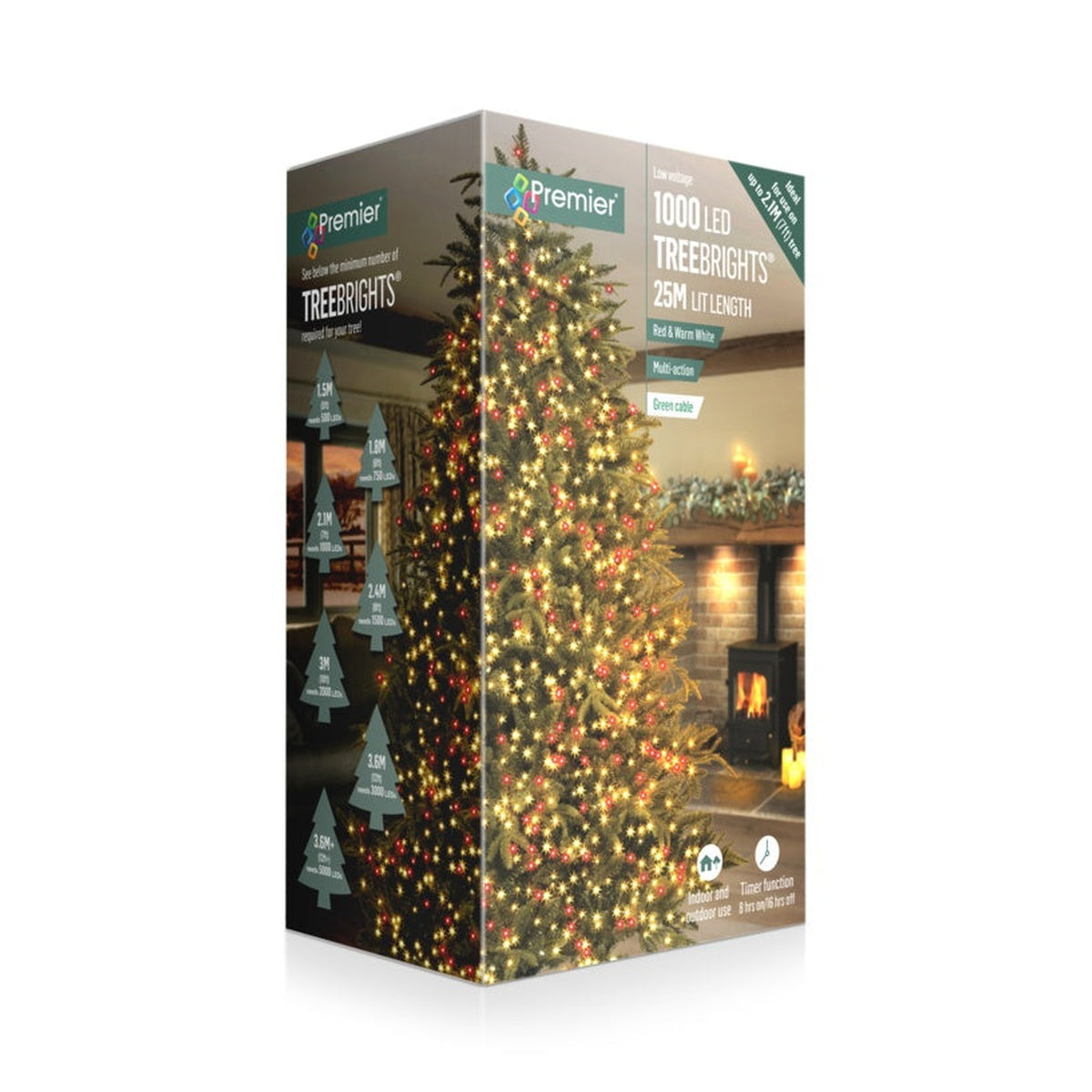 1000 LED Multi Action Treebrights - Red/Warm White - Green Cable