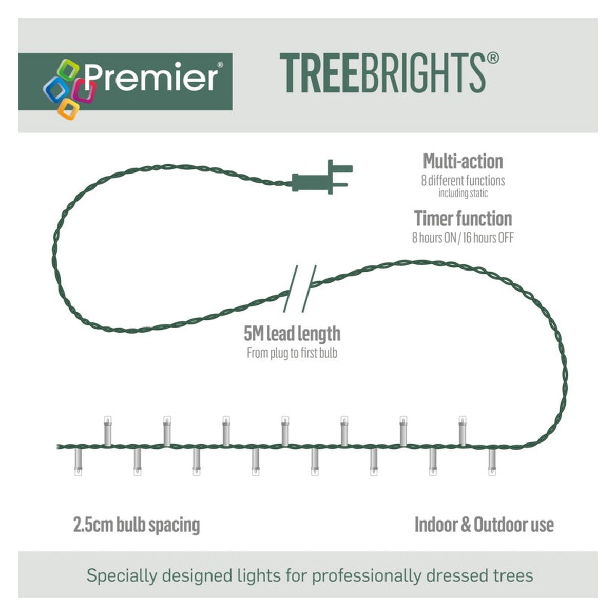 1000 LED Multi Action Treebrights - Red/Warm White - Green Cable, view 2