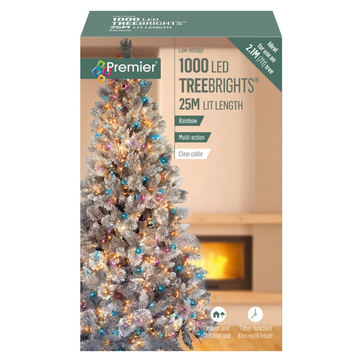1000 LED Multi Action Treebrights With Timer - Rainbow/Clear Cable