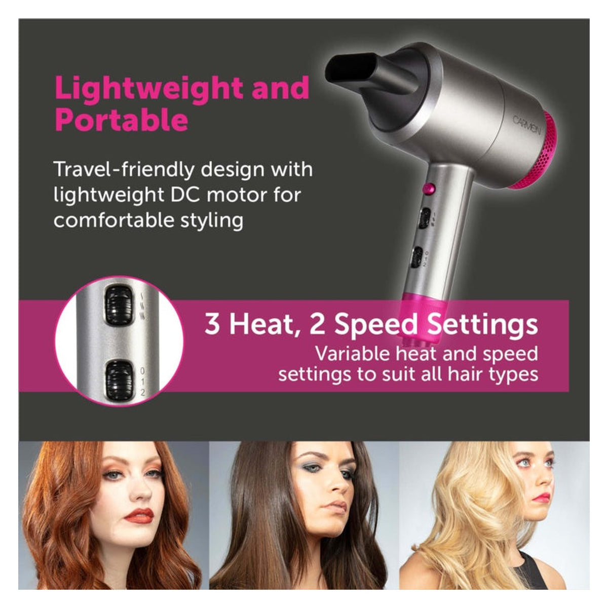 1800w Neon Professional Hair Dryer - Graphite & Pink, view 7