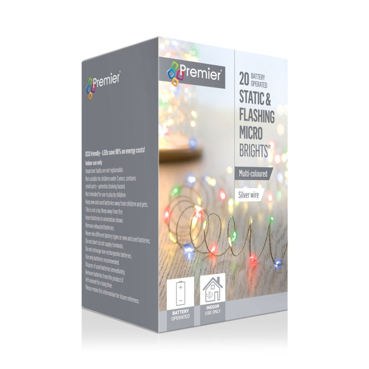 20 LED Static & Flashing Microbrights - Multi Coloured/Silver Wire