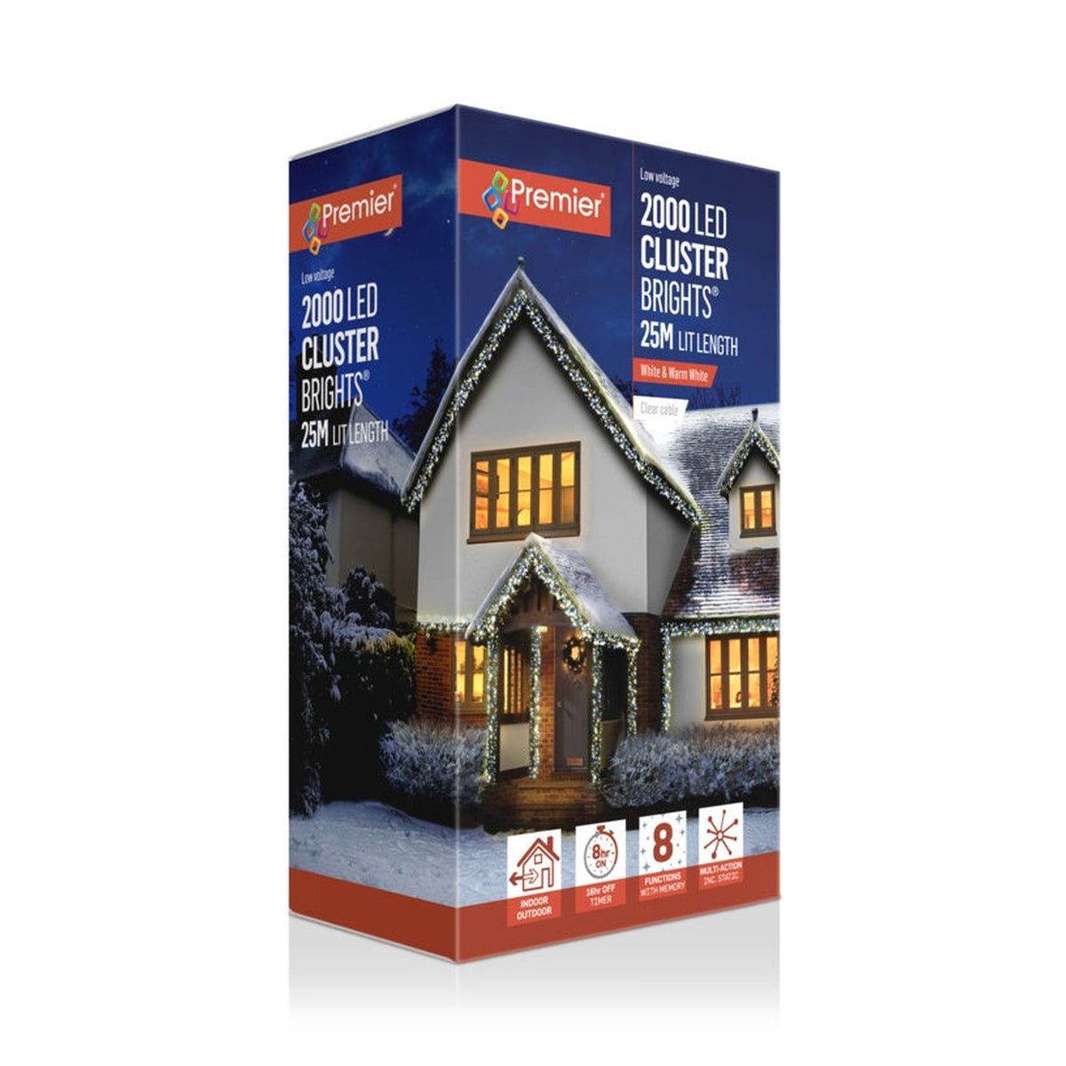 2000 LED Multi Action Cluster Lights - White/Warm White - Clear Cable