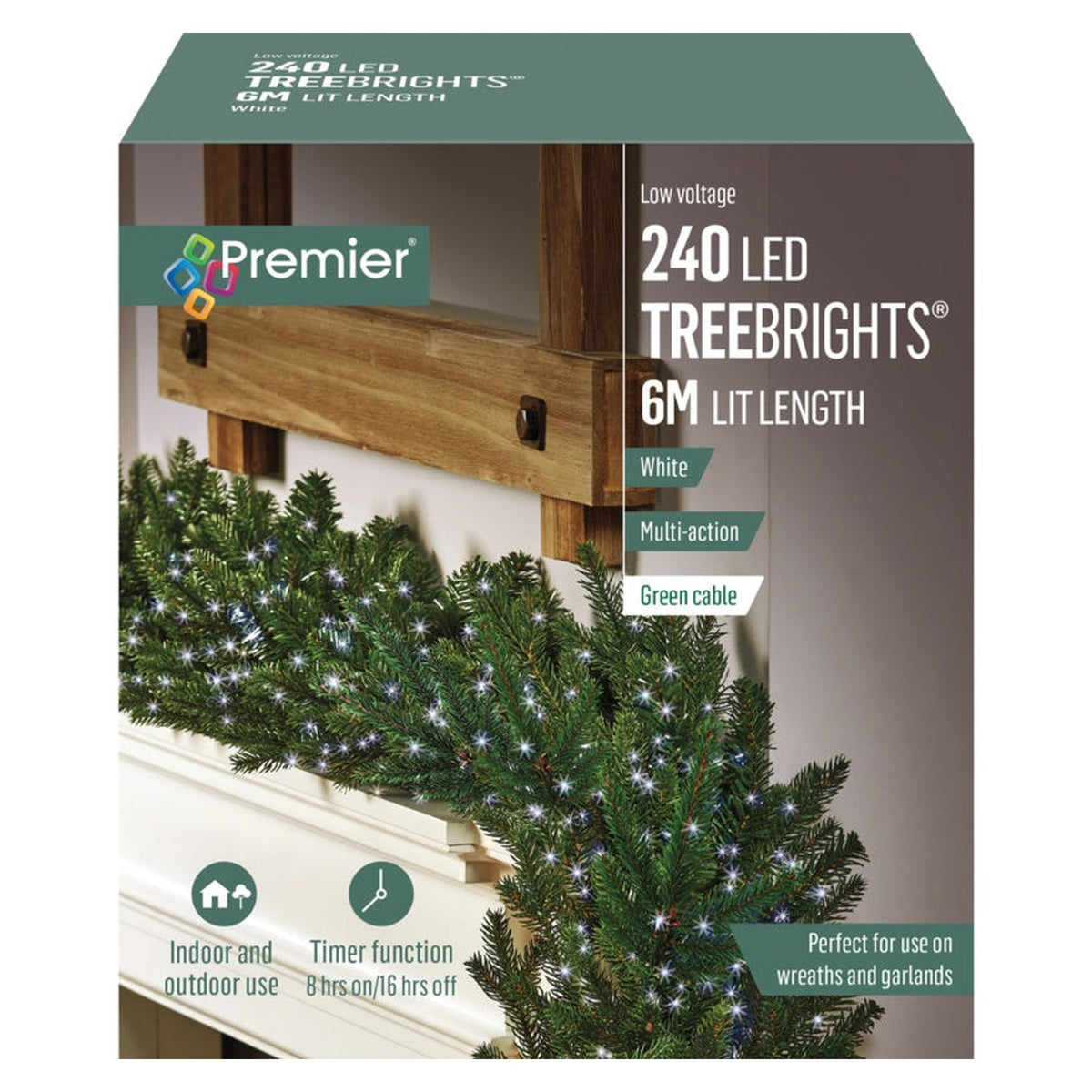 240 LED Multi Action Treebrights With Timer - White/Green Cable