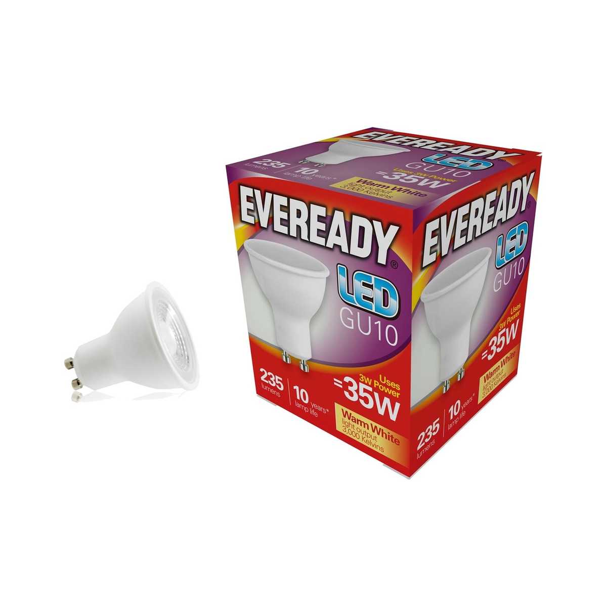 Eveready 3W LED GU10 Bulb 250lm Warm White 3000K
