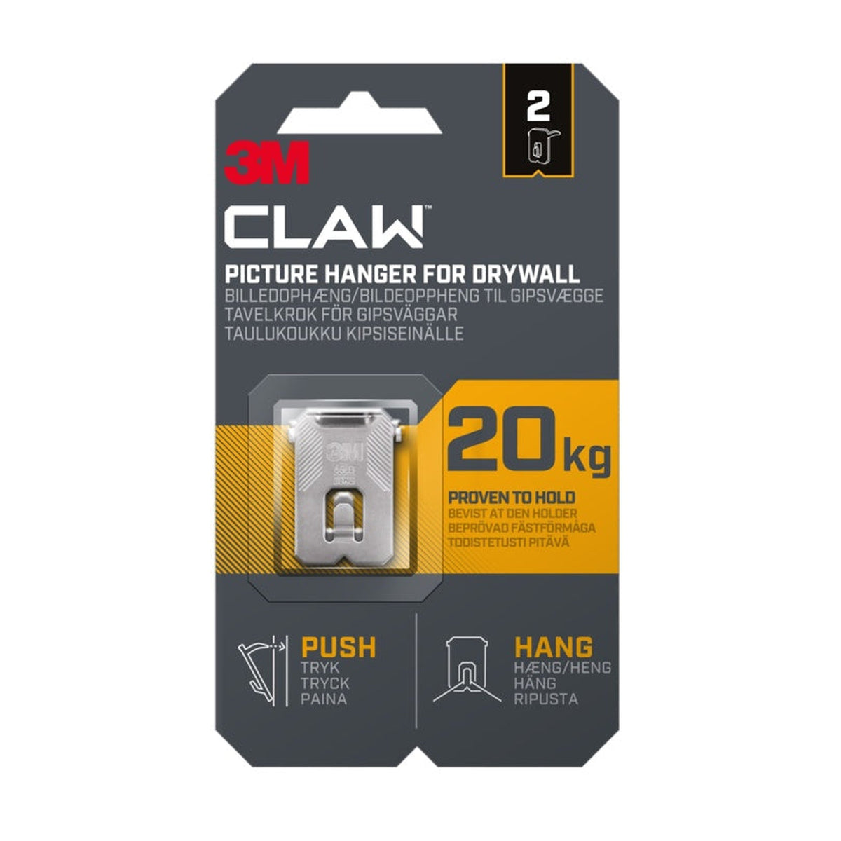Pack of 2 3M Claw drywall picture hangers 20kg