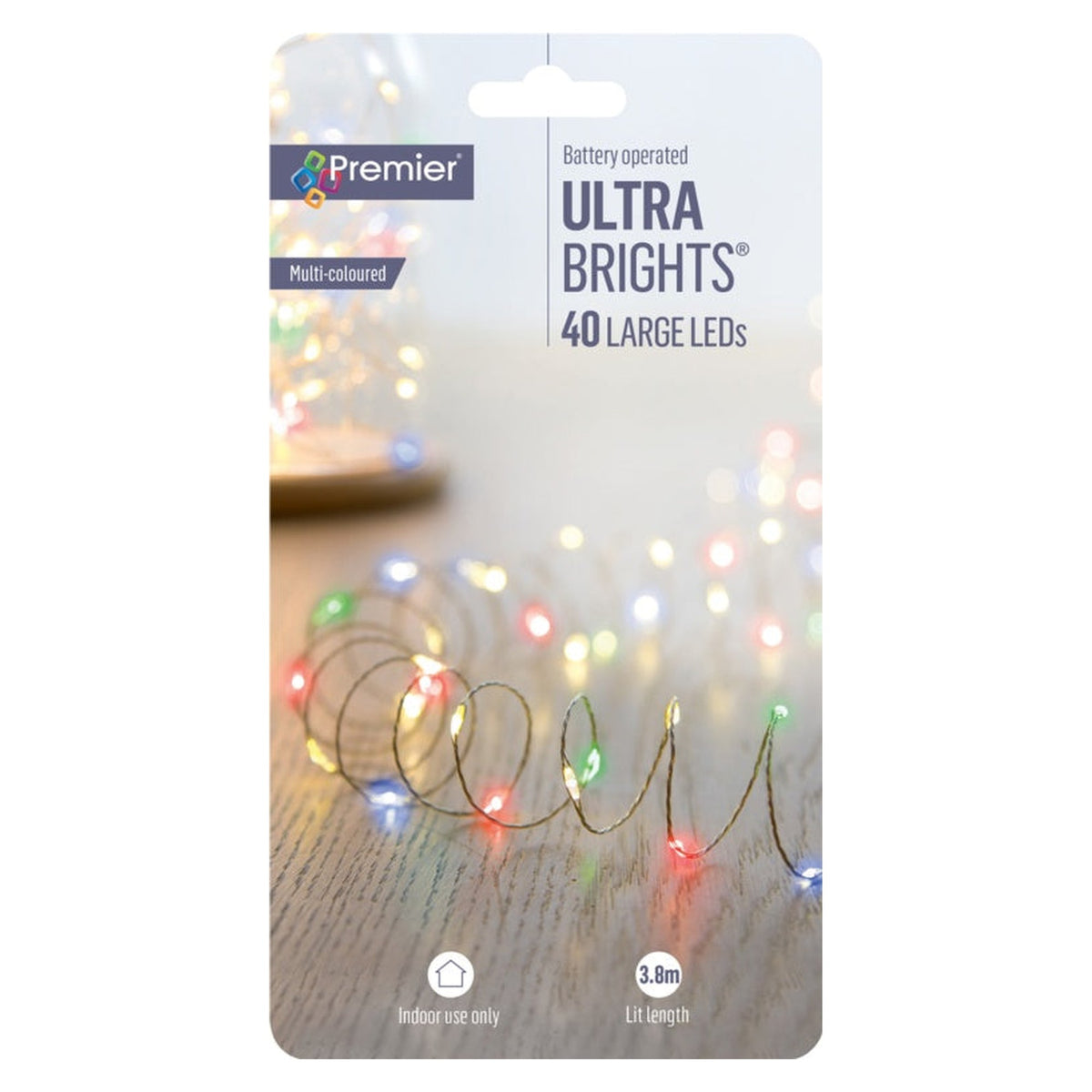 40 LED Indoor Ultrabrights With Timer - Multi Coloured /Silver Wire