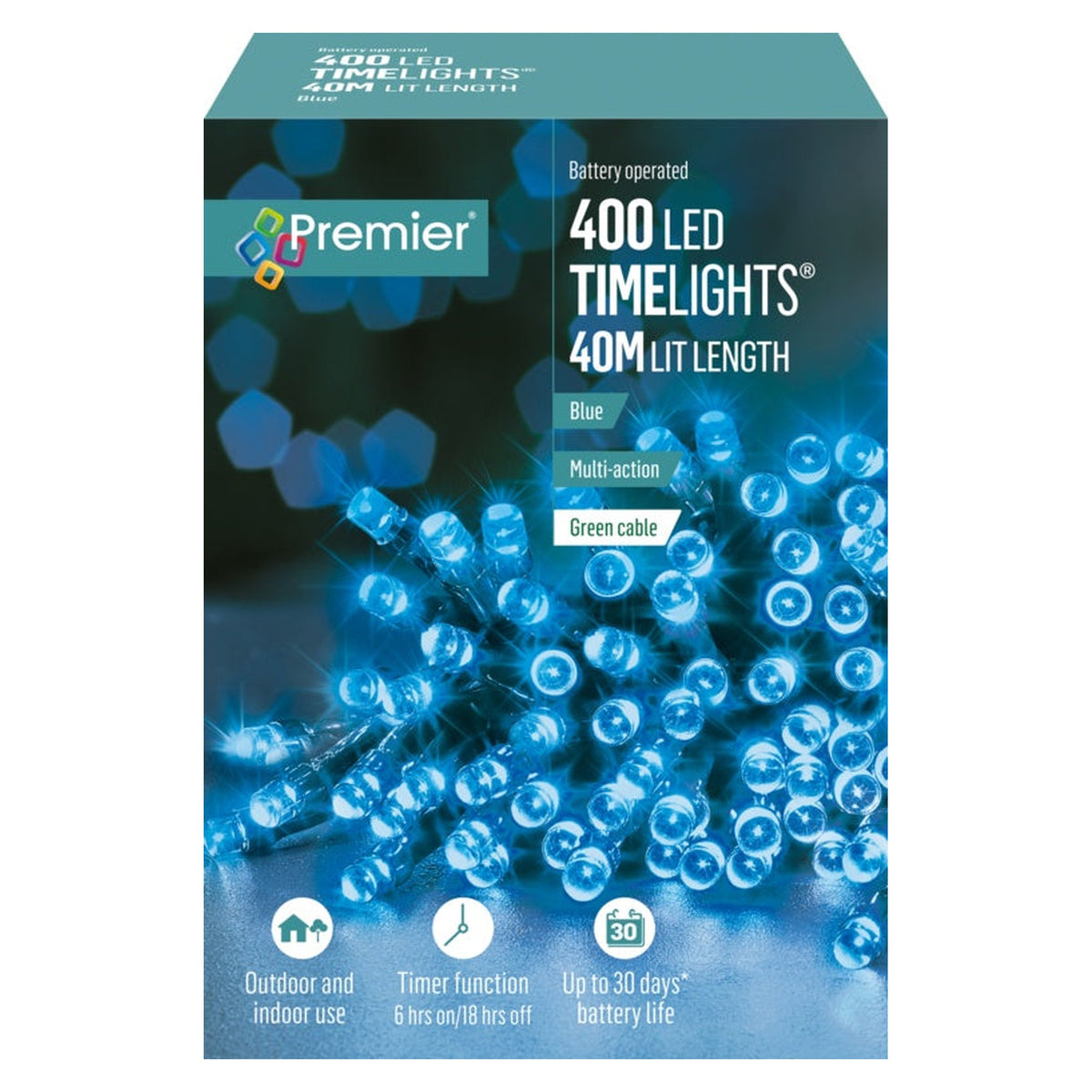 400 LED Multi Action Battery Operated TIMELIGHTS™ - Blue/Green