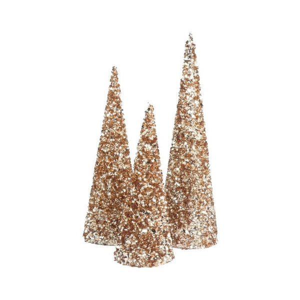 Davies Products Decorative Cones, Set of 3 - 30, 38 and 48cm, Champagne Pearl