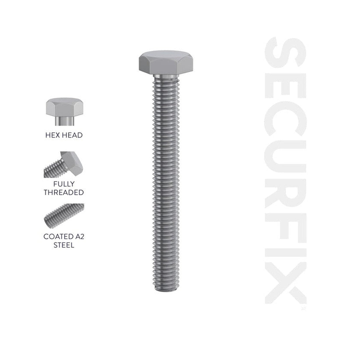 Securfix Hexagon Head Set Screws, M6 x 70mm, Pack of 100