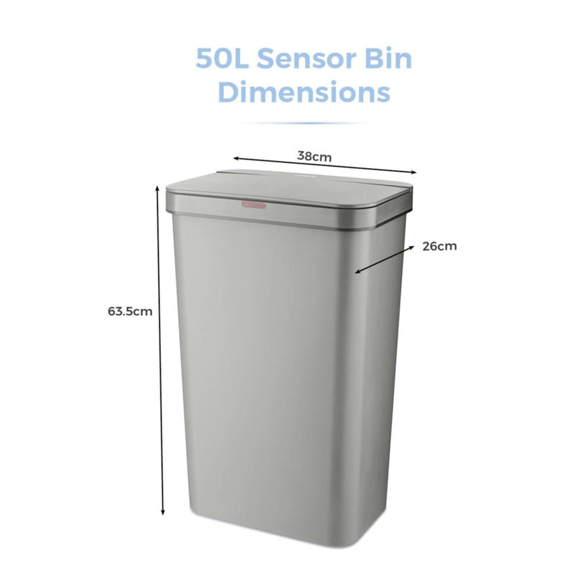 50L Rectangular Sensor Bin - Grey, view 2