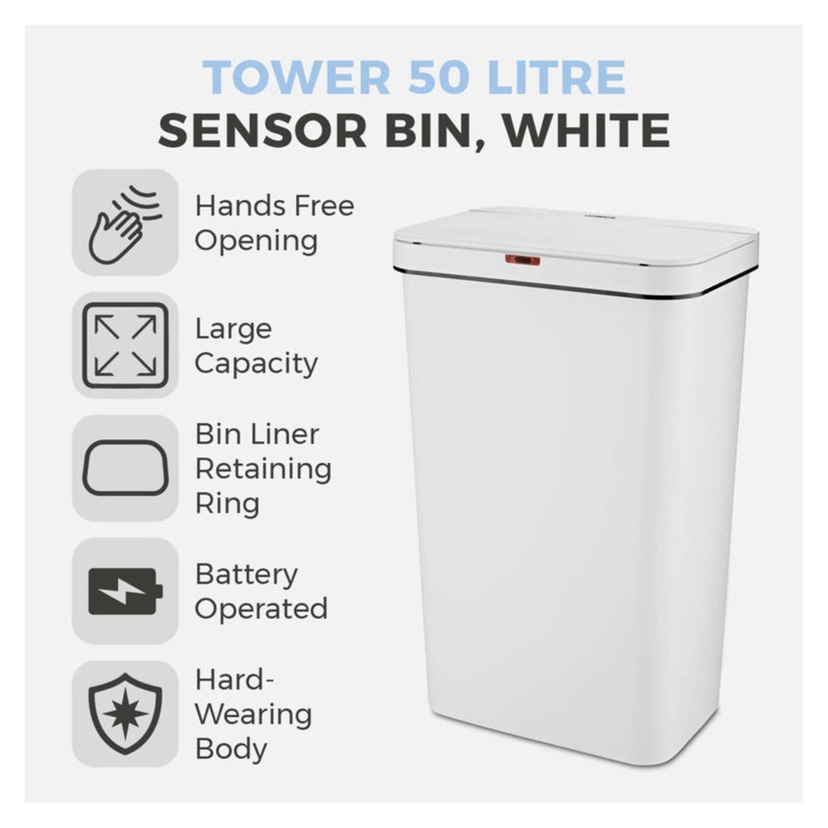 50L Rectangular Sensor Bin - White, view 3