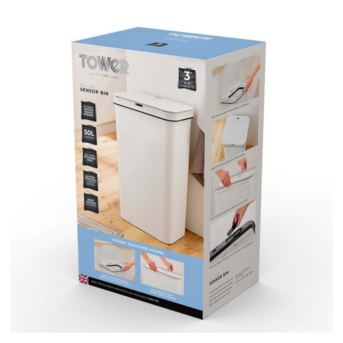 50L Rectangular Sensor Bin - White, view 7