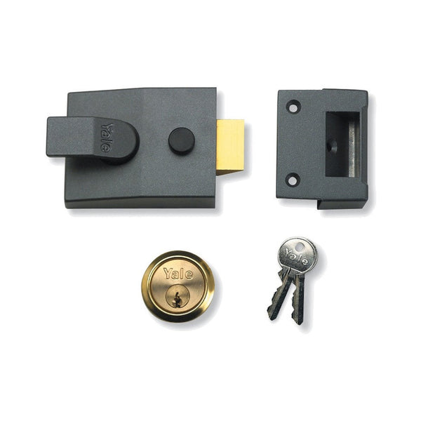 Yale Deadlocking Standard Nightlatch, 60mm, Grey with Satin Chrome Cylinder