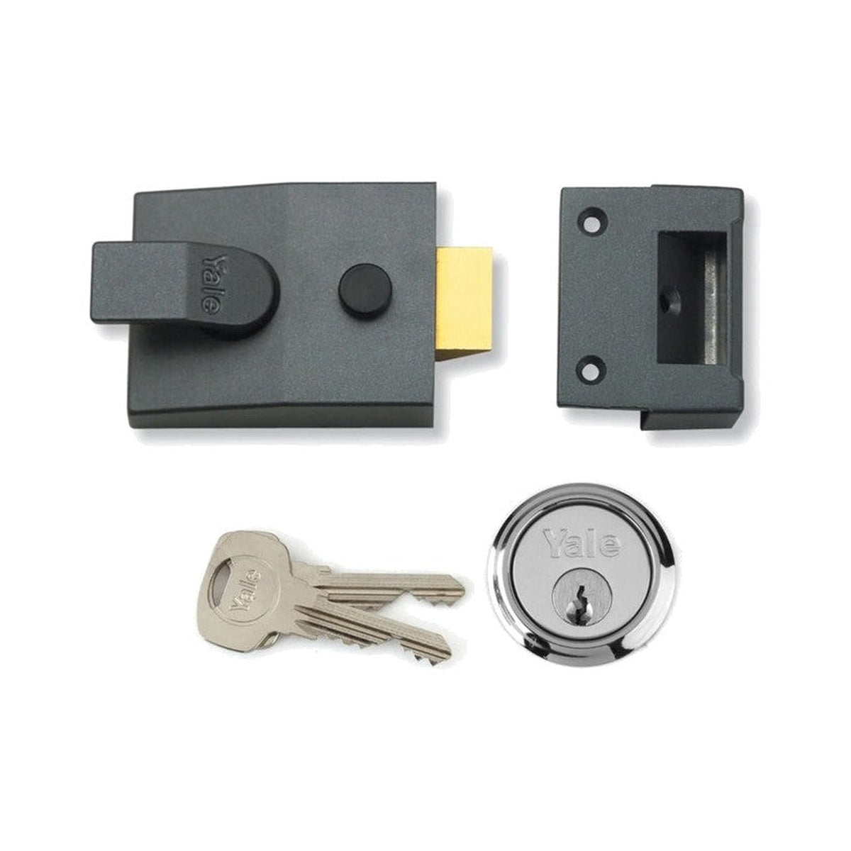 Yale Deadlocking Standard Nightlatch, 60mm, Grey with Satin Chrome Cylinder