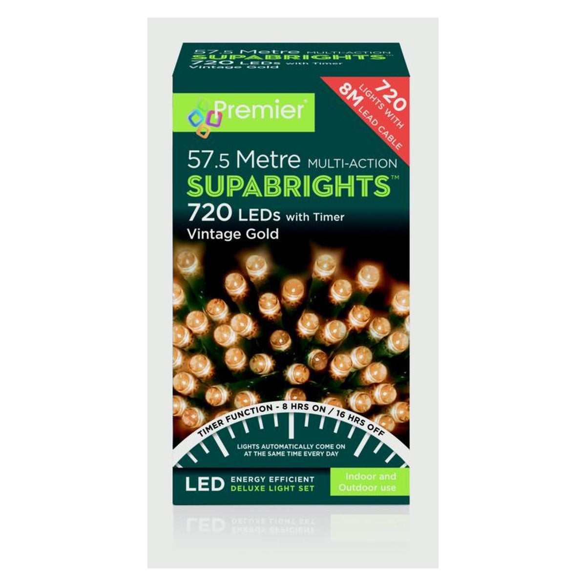720 LED Multi Action Supabrights With Timer - Vintage Gold/Green Cable