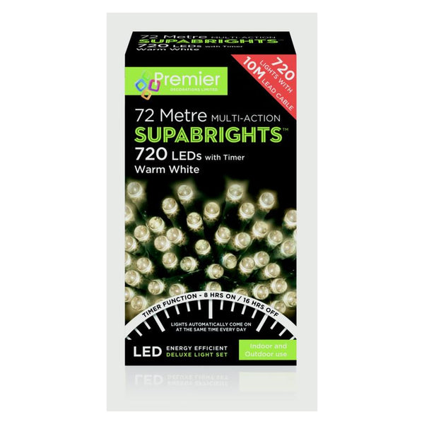 720 LED Multi Action Supabrights With Timer - Warm White/Green