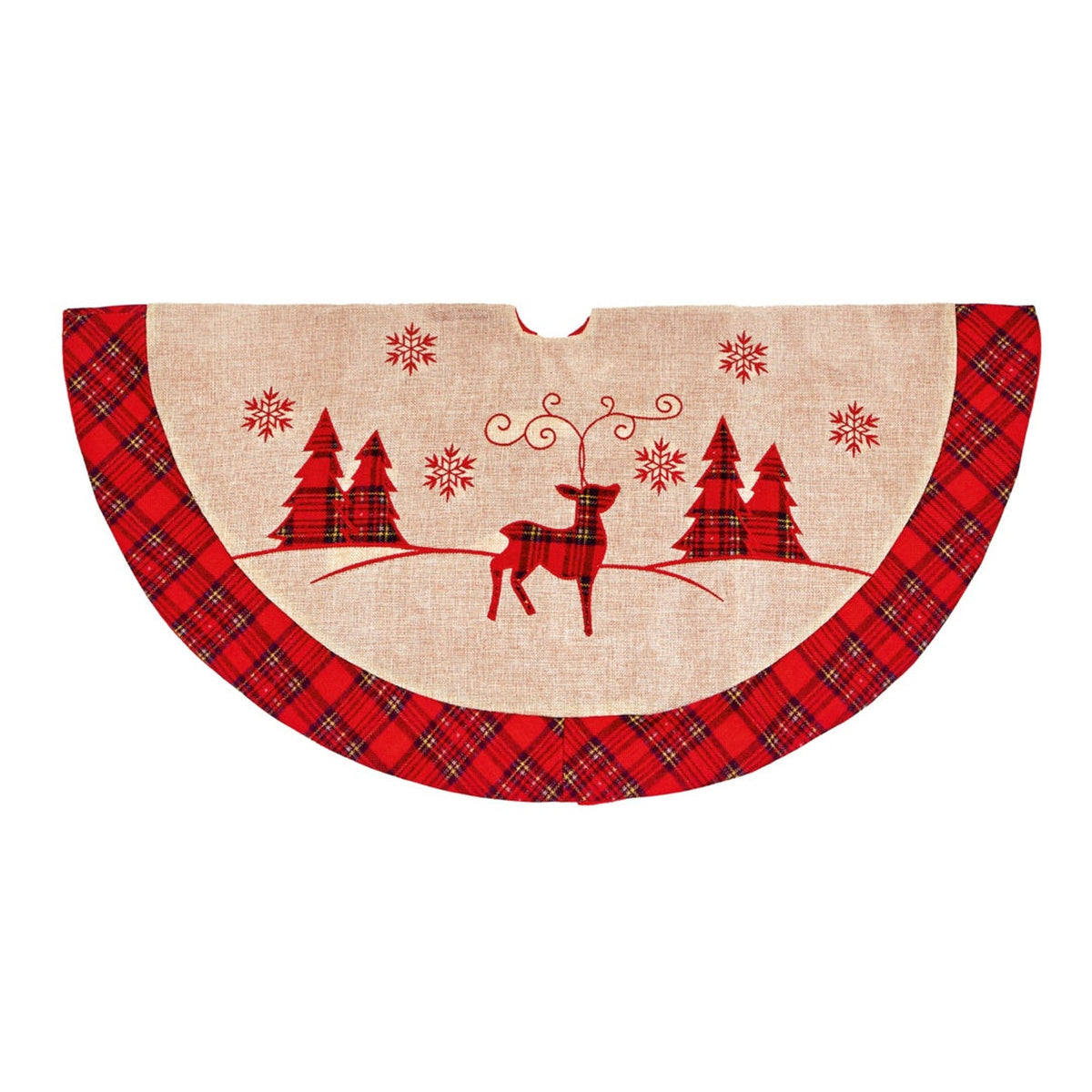90cm Tree Skirt - Red Plaid Reindeer