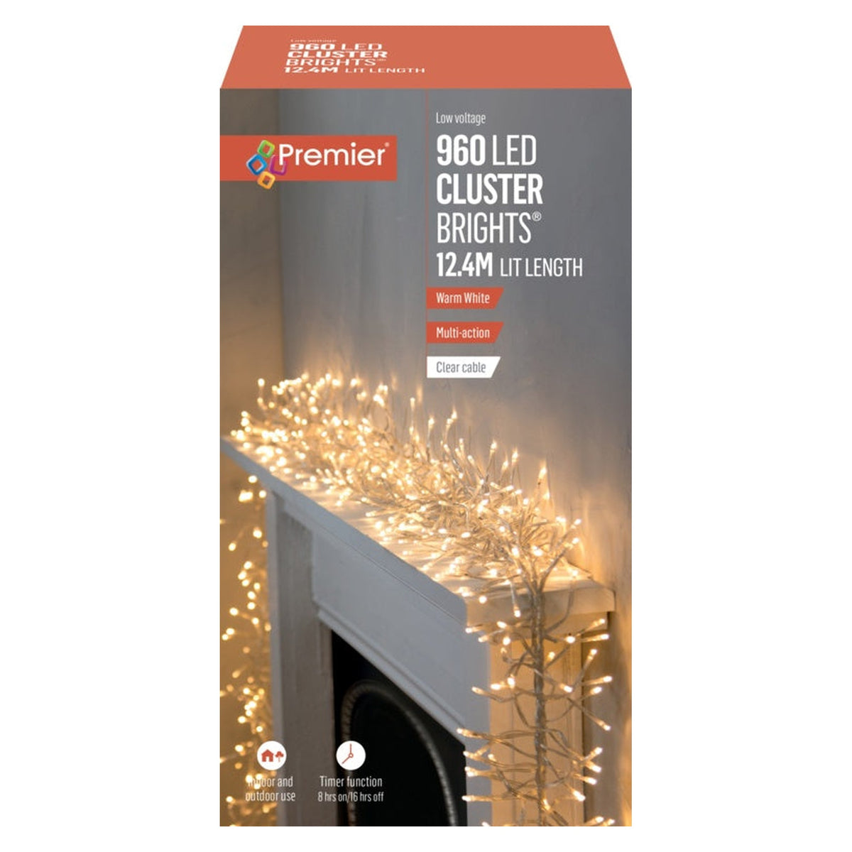 960 LED Multi Action Cluster Brights With Timer - Warm White/Clear