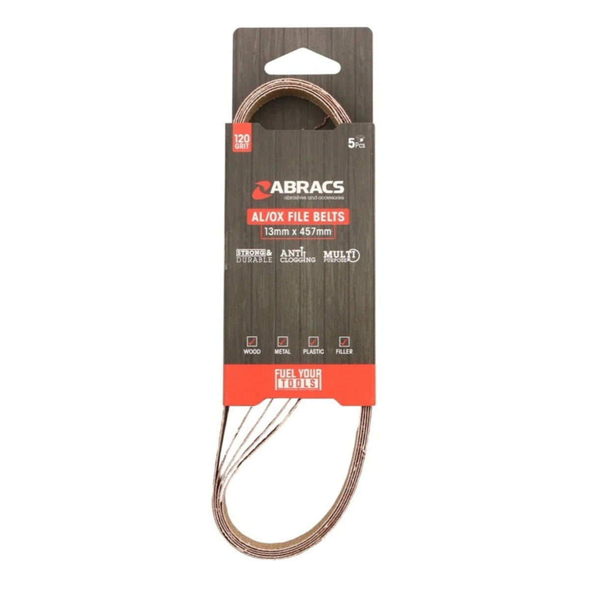 Abracs 13 x 457mm 120 grit file belts pack of 5
