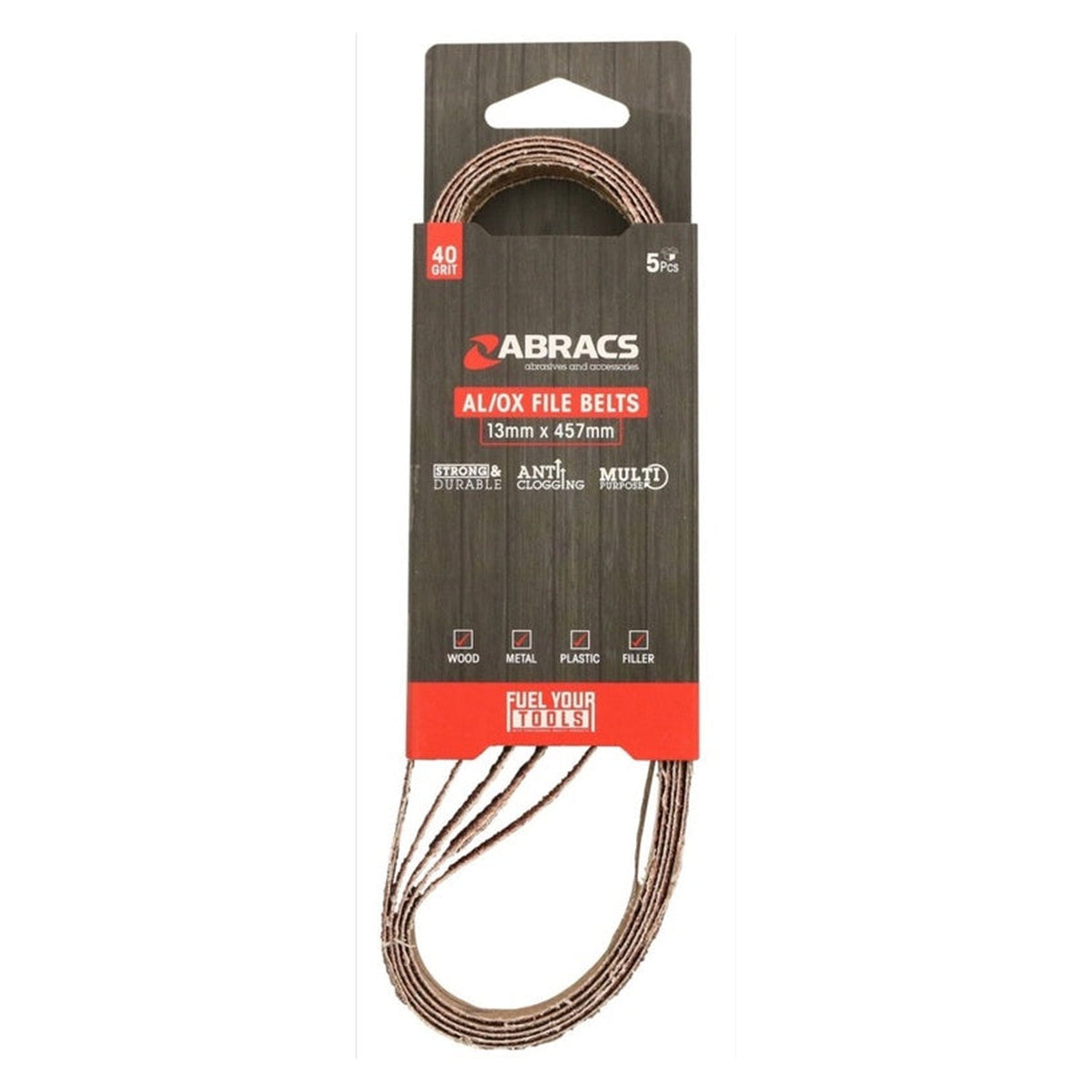 Abracs file belts 13 x 457mm 40 grit pack of 5