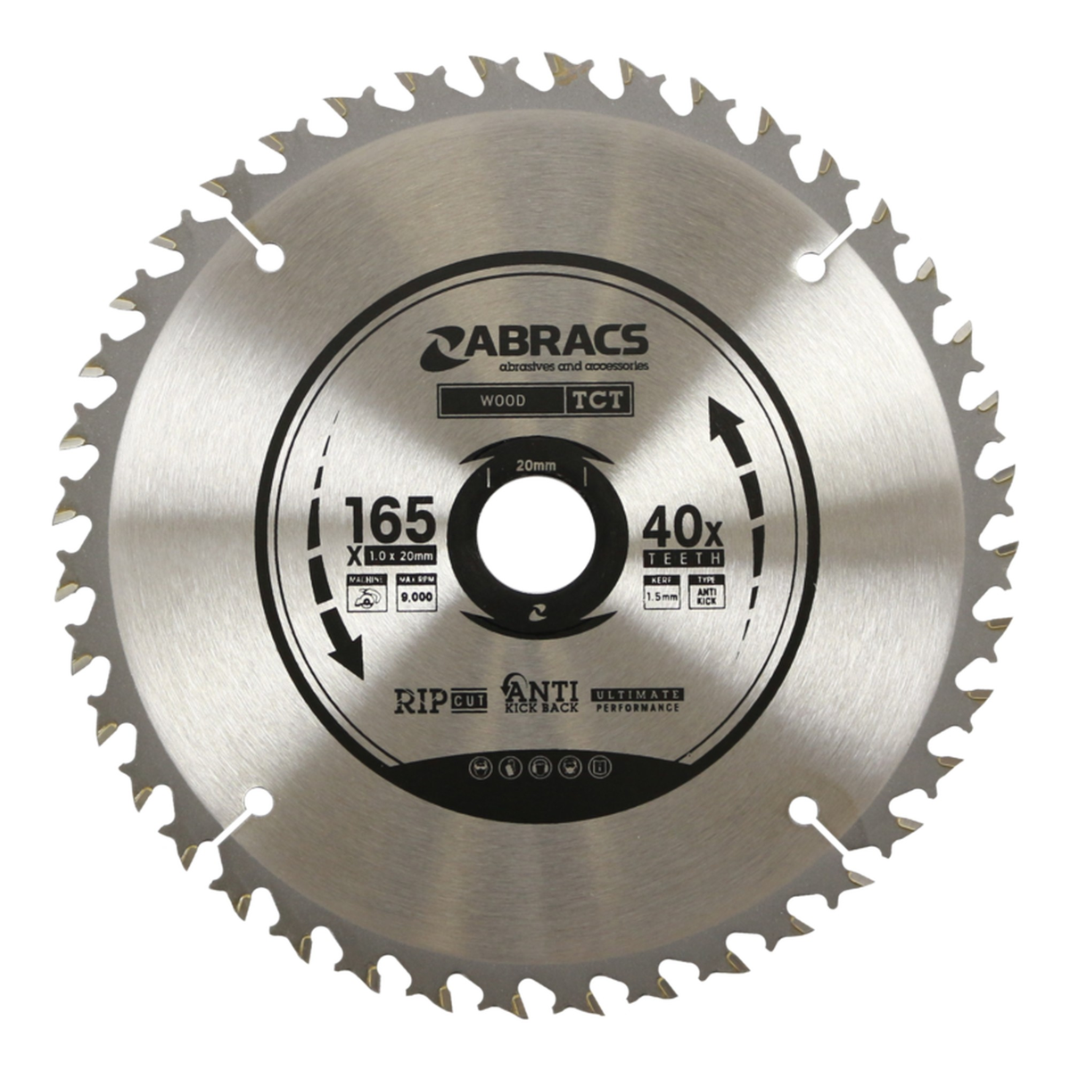 Abracs 165mm 40 tooth circular saw blade, view 2