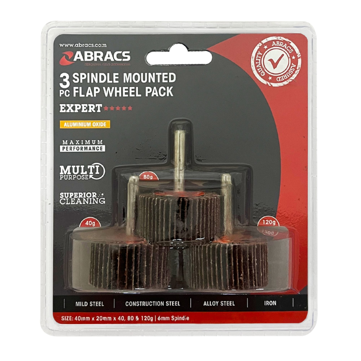 Abracs 40mm spindle mounted flap wheels pack of 3