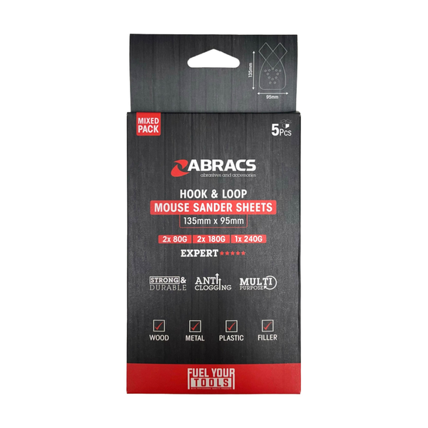 Abracs hook and loop mouse sander sheets, pack of 5