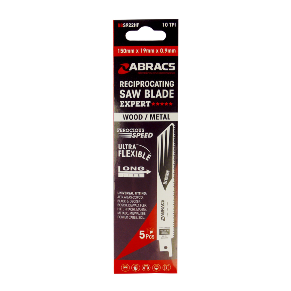 Pack of five Abracs 150mm reciprocating saw blades