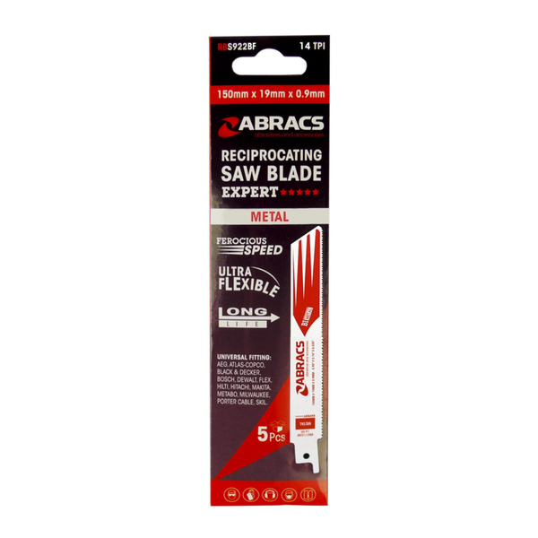 Pack of 5 Abracs 150mm reciprocating saw blades