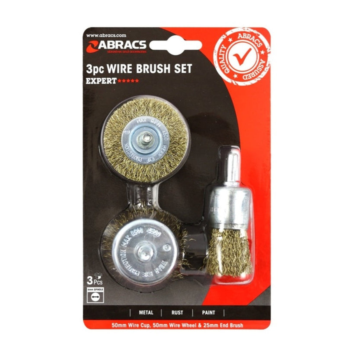 Abracs 3 piece spindle mounted wire brush set